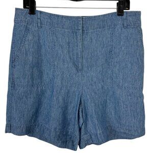 Talbots Shorts Chambray Blue Linen Cotton 5" Sz 10 Preppy Nautical Coastal EUC